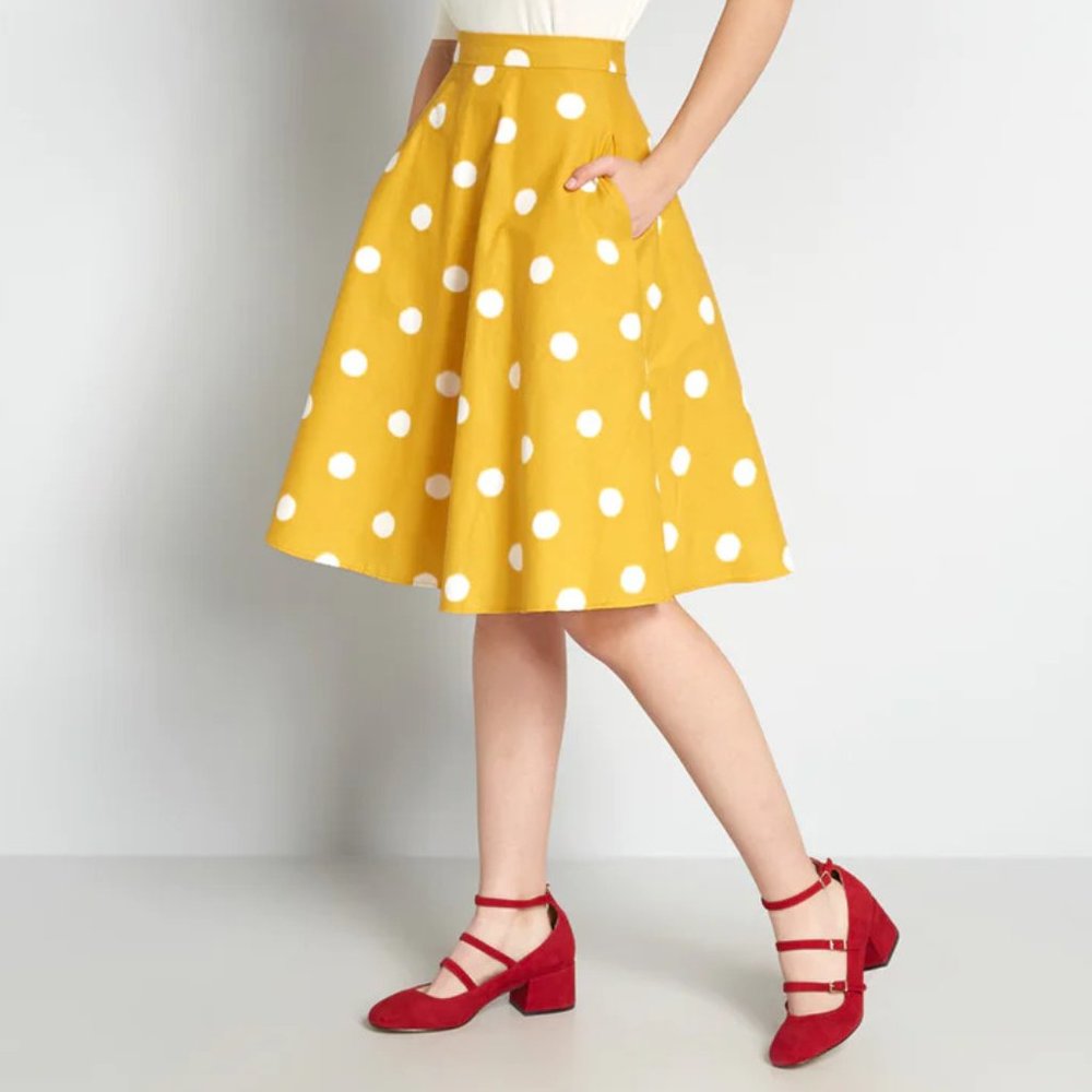 NWT! ModCloth x Collectif Yellow Polka-dot A-Line Midi Skirt